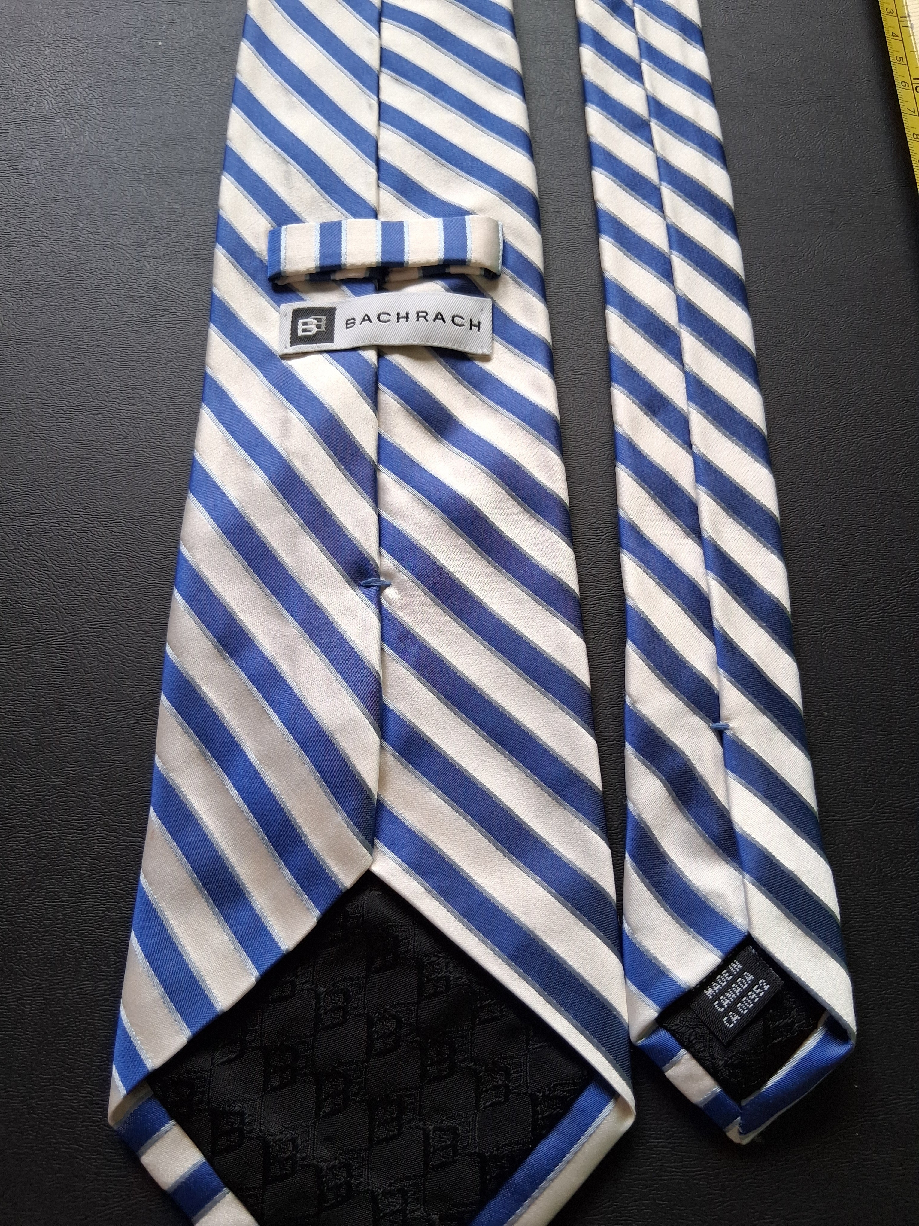 Vintage Bachrach Blue And White Diagonal Stripe 100 Silk Tie